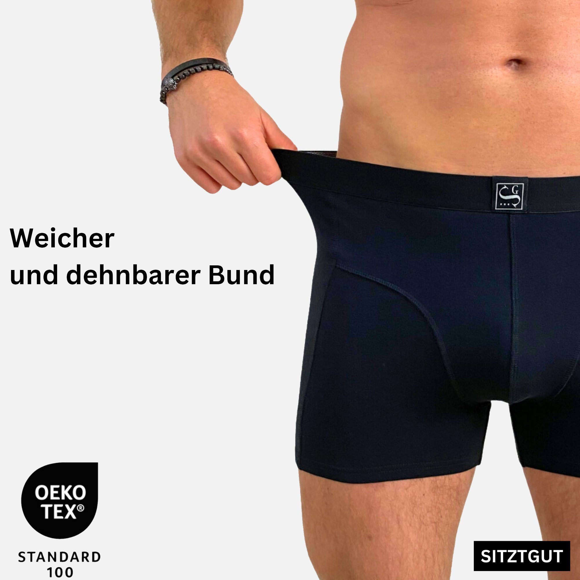 Sitztgut Boxershorts aus Baumwolle – Super Weich, Kratzfrei, Trocknergeeignet, Top Passform (Set, 6-St) Super Sitz dank 7-teiliger Schnitt statt 3-teilig, gekäm – Bild 4 von 5