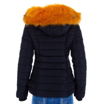 Ital-Design Winterjacke Damen Elegant Kapuze (abnehmbar) Gefüttert Winterjacke in Dunkelblau