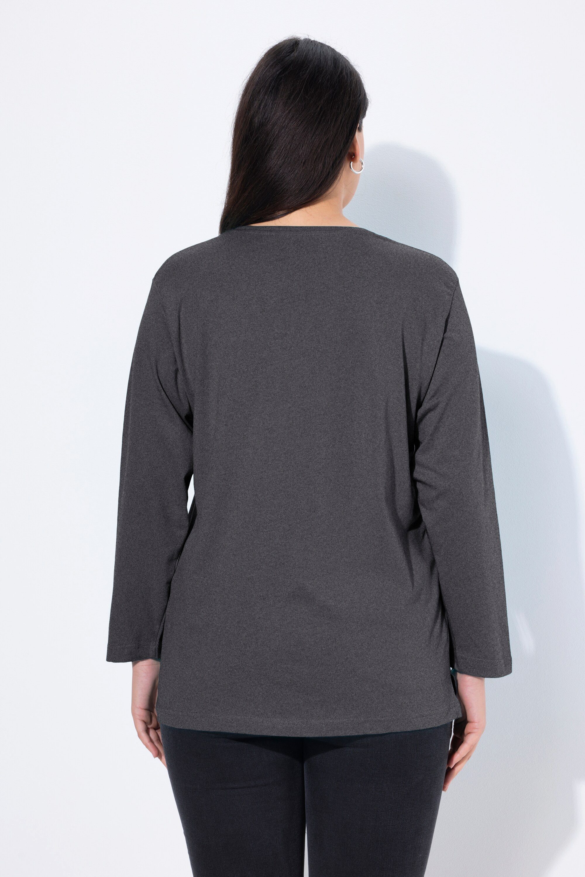 Ulla Popken T-Shirt Shirt V-Ausschnitt Relaxed Langarm