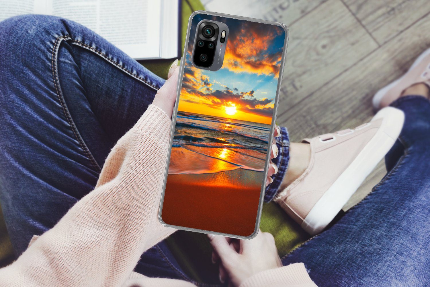 MuchoWow Handyhülle für Xiaomi Redmi Note 10S Meer - Sonnenuntergang - Strand - Wolken - O, Phone Case, Silikon, Schutzhülle Dünn