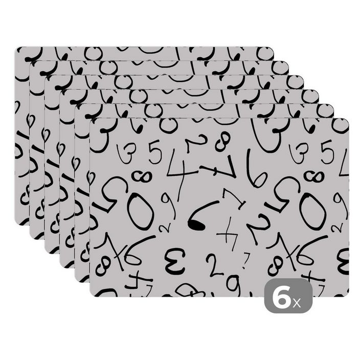 Platzset Zahlen - Figuren - Muster - Schwarz und weiß MuchoWow (6-St) Platzset Platzdecken Platzmatte Tischmatten Schmutzabweisend