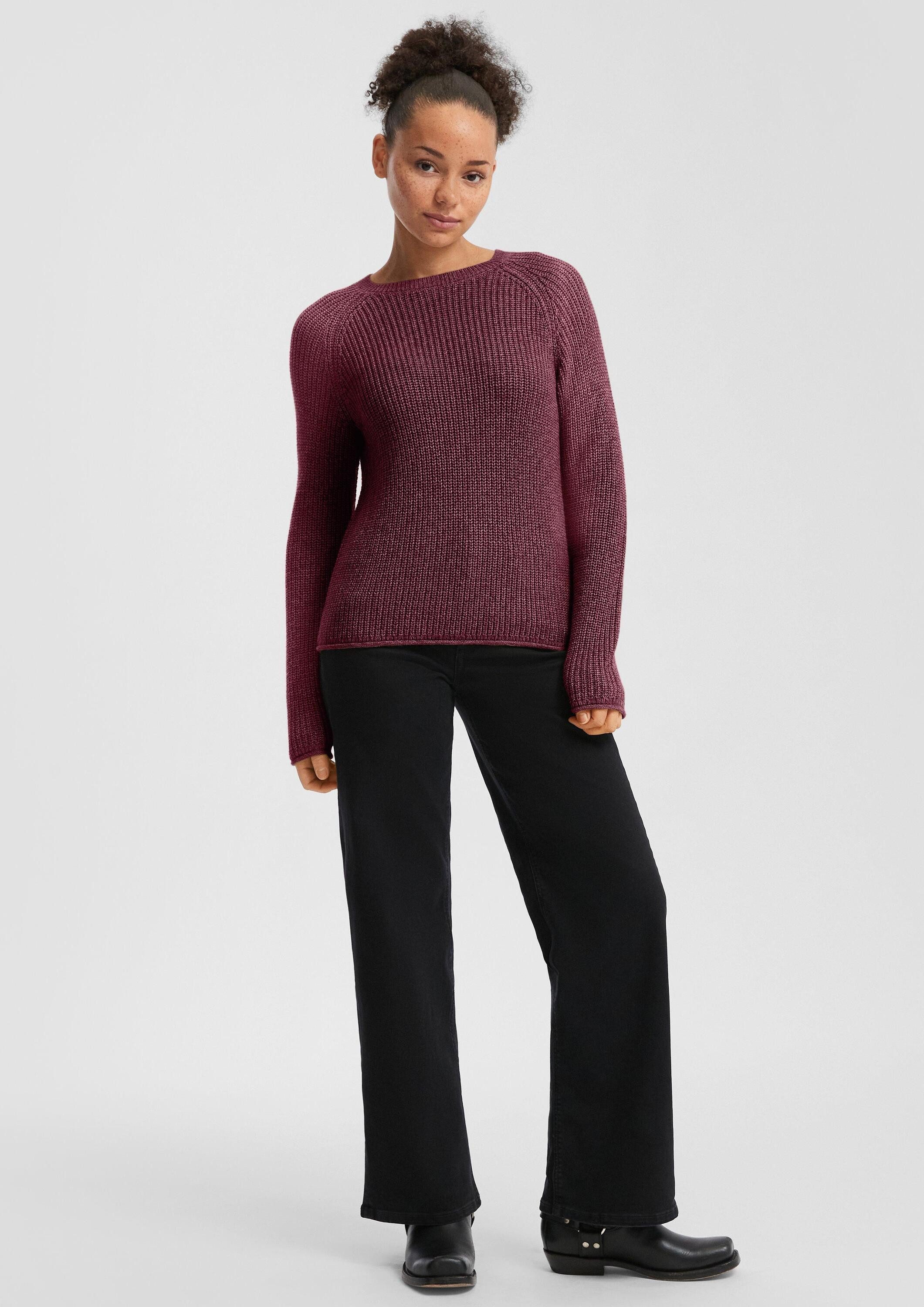 QS Longpullover Strickpullover Melierter Strickpullover mit Raglanärmeln