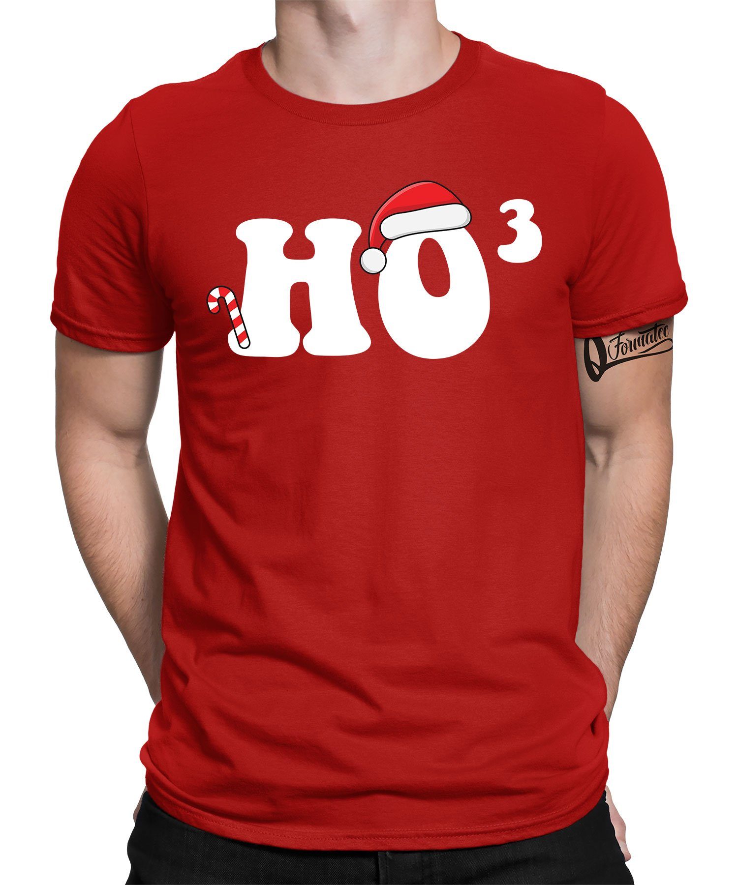 Quattro Formatee Kurzarmshirt Ho³ - Weihnachten X-mas Christmas Herren T-Shirt (1-tlg) Rot