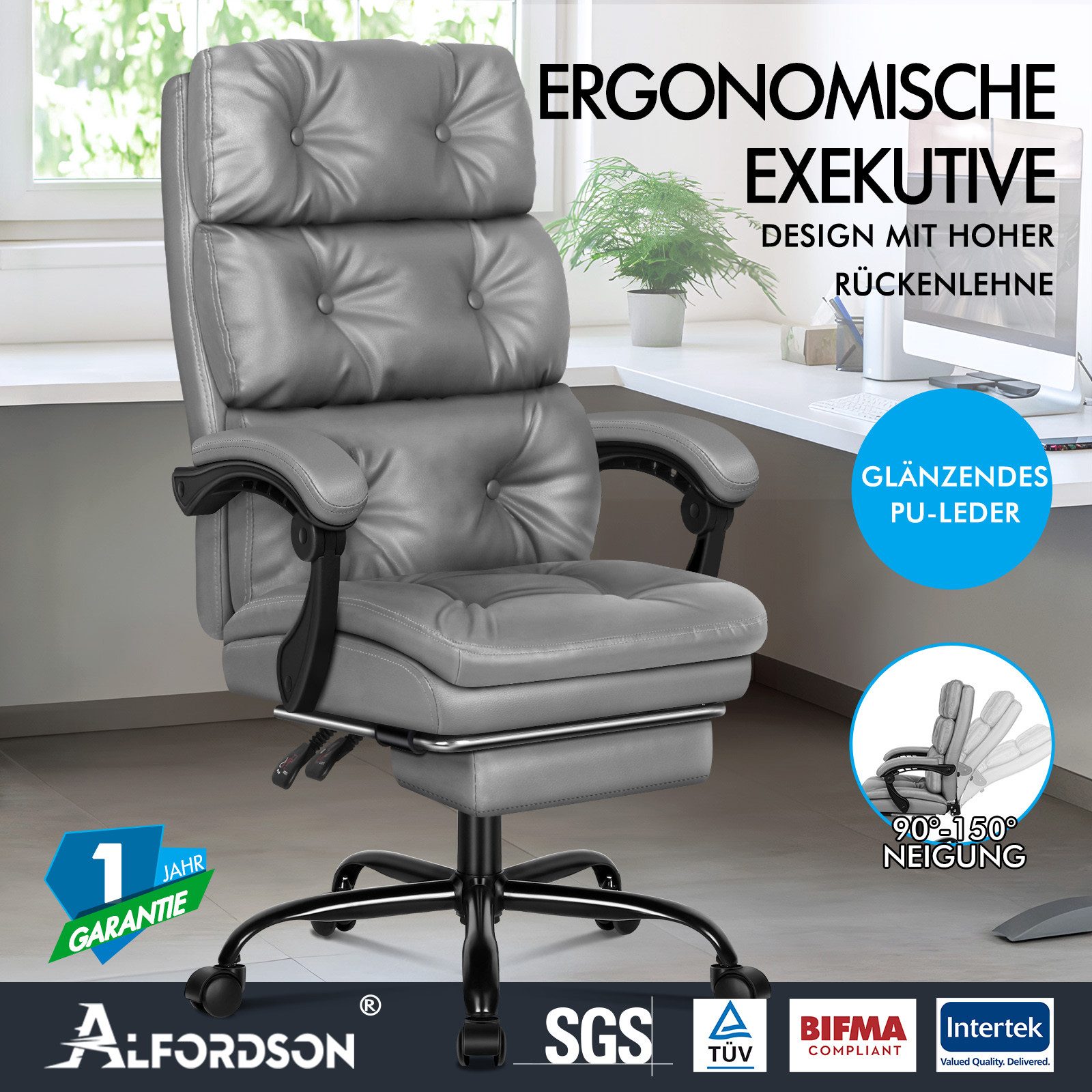 ALFORDSON Bürostuhl Ergonomischer Chefsessel - Höhenverstellbar und Komfort günstig online kaufen