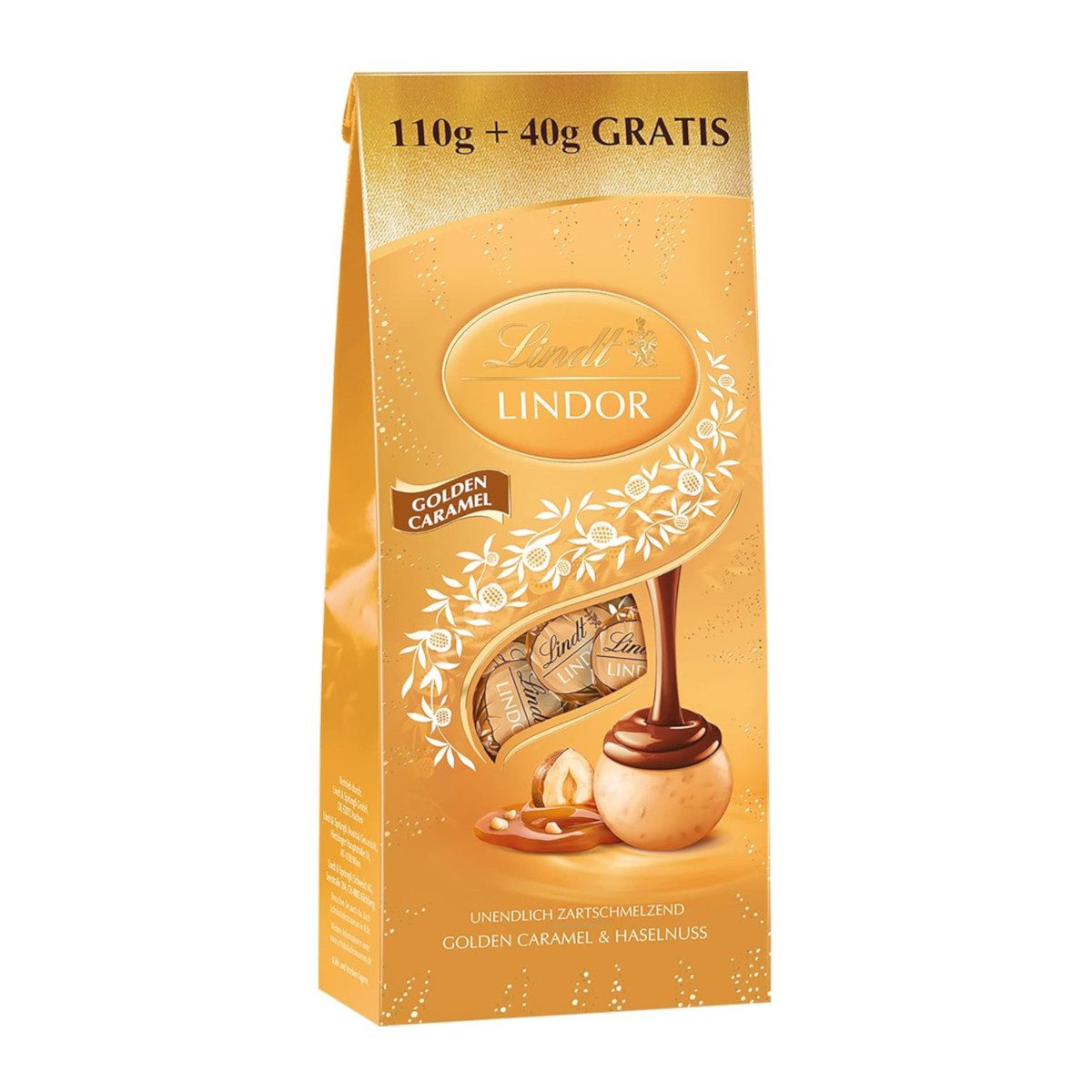LINDT Schokolade, Lindt Lindor Golden Caramel Kugeln Promotion Weiße Schokolade 150g