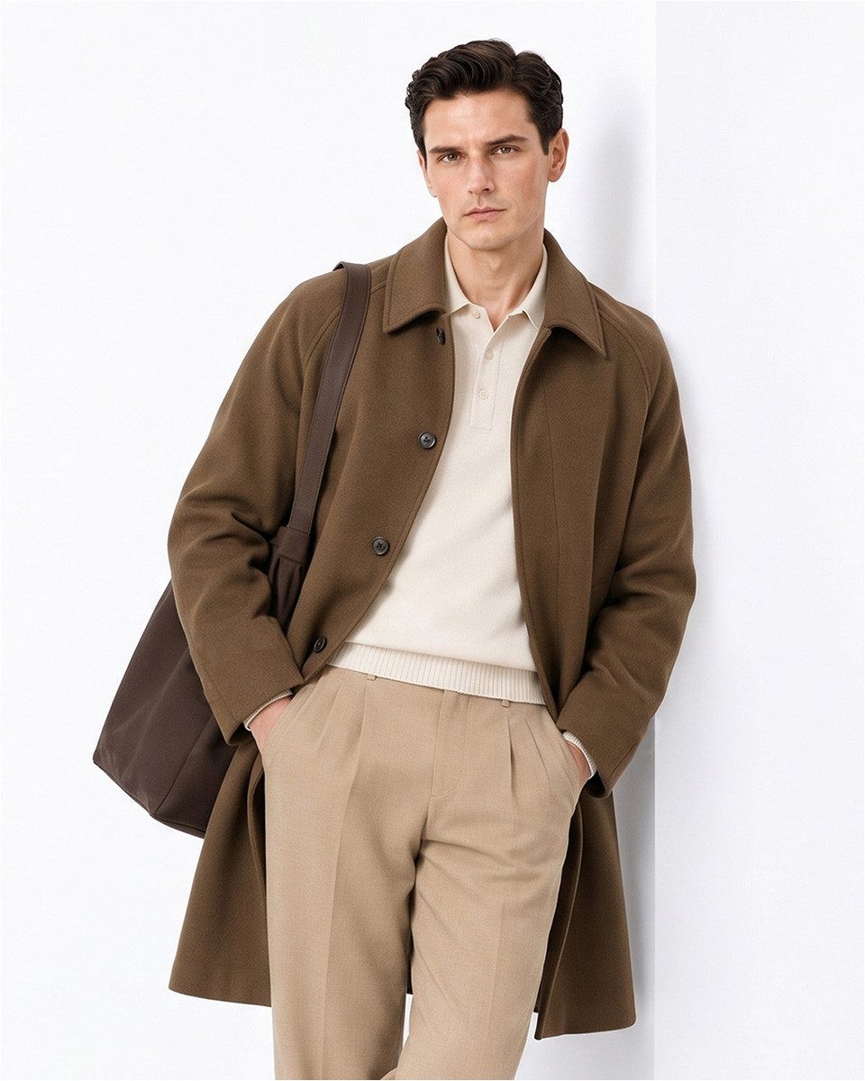 Allthemen Wollmantel Herren Wollmantel im Balmacan Lockerer Gerader Business Wintermantel