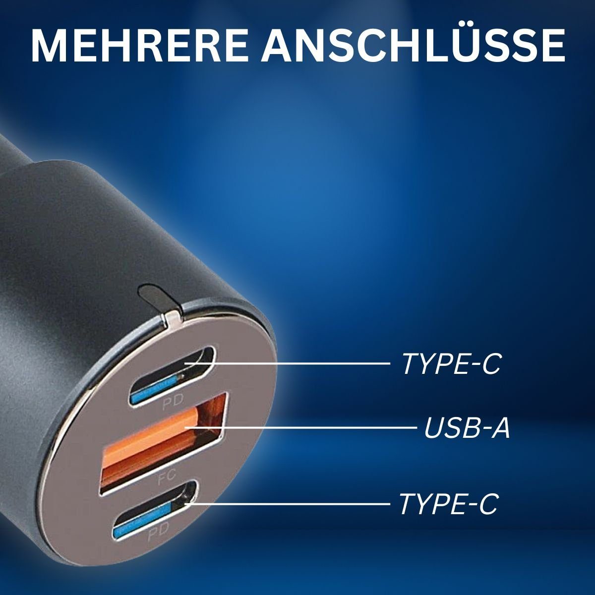 fontastic Kfz-Ladeadapter Moc60, Tri-Port USB-Ladegerät (Fast Charge)
