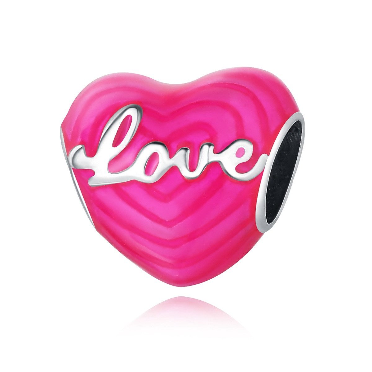 PANDACHARMS Bead LOVE Pinkes Herz Charm für Charm Armband, 925er Sterling Silber