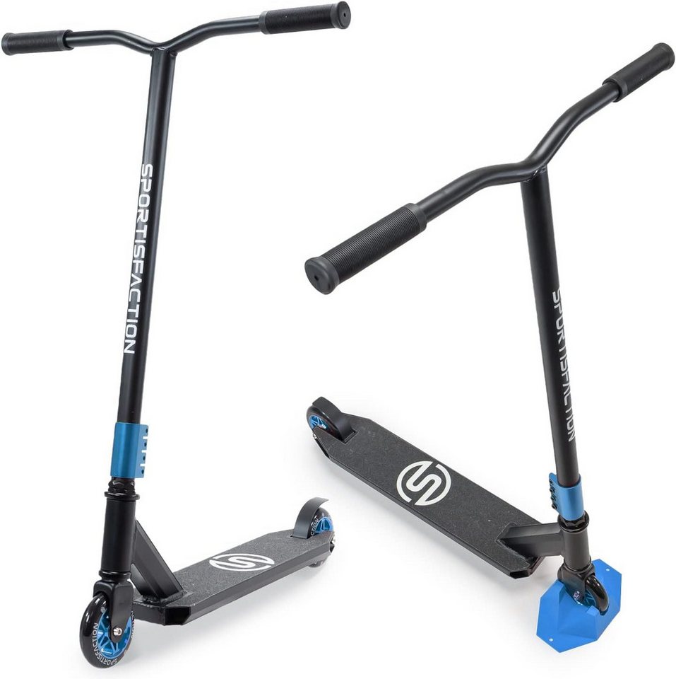 Sportisfaction Stuntscooter Stuntscooter Blau ABEC11 Kugellager 4-fach Klemme Belastbar bis 100kg, Profi Roller für Tricks & Rampen Alu-Deck 50x11cm Robustes Design