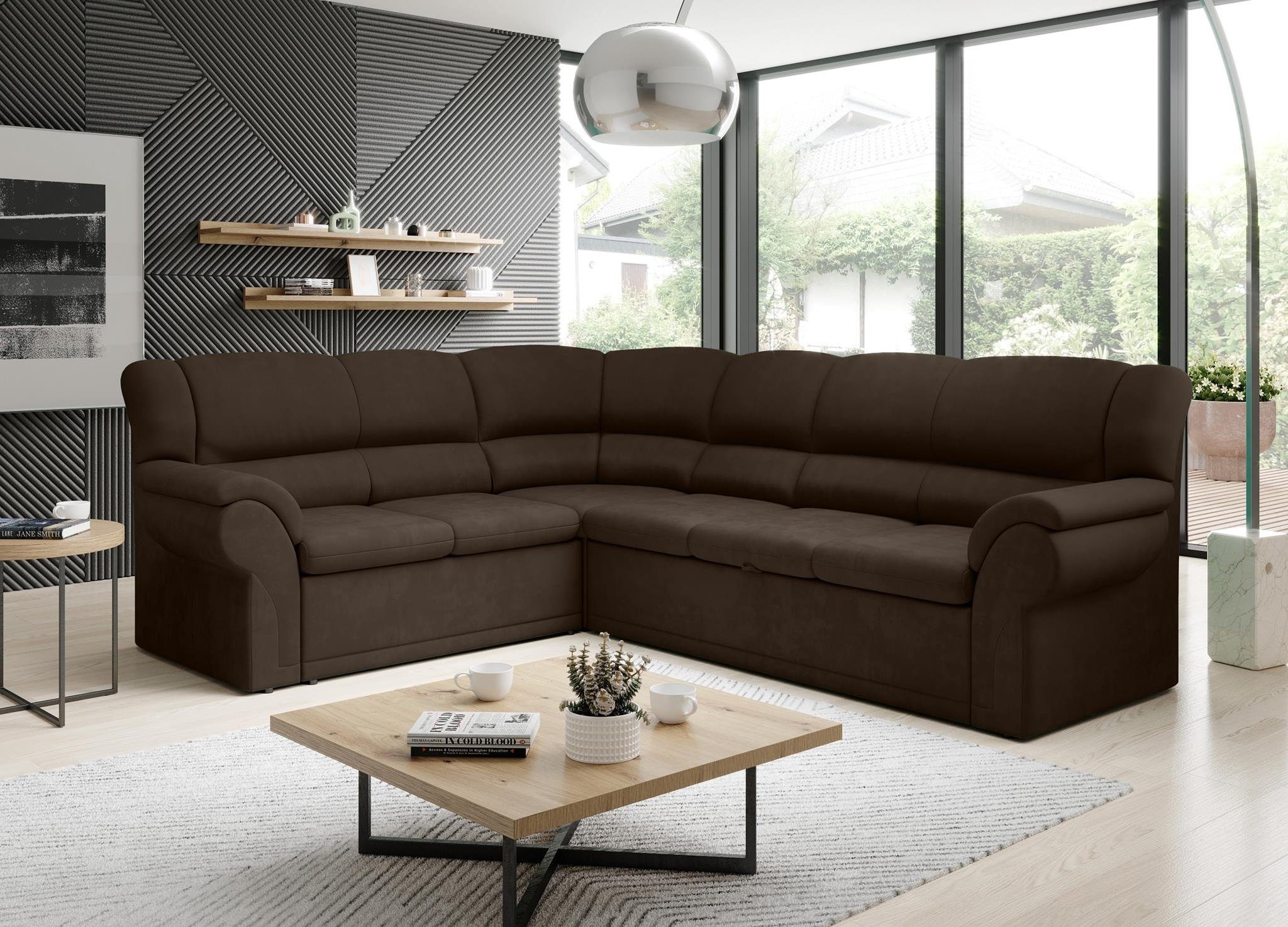 Furnix Ecksofa LEXY Sofa mit Schlaffunktion Bettkasten extra hoch 8 Farben, für Senioren geeignet, komfortable Rückenlehne