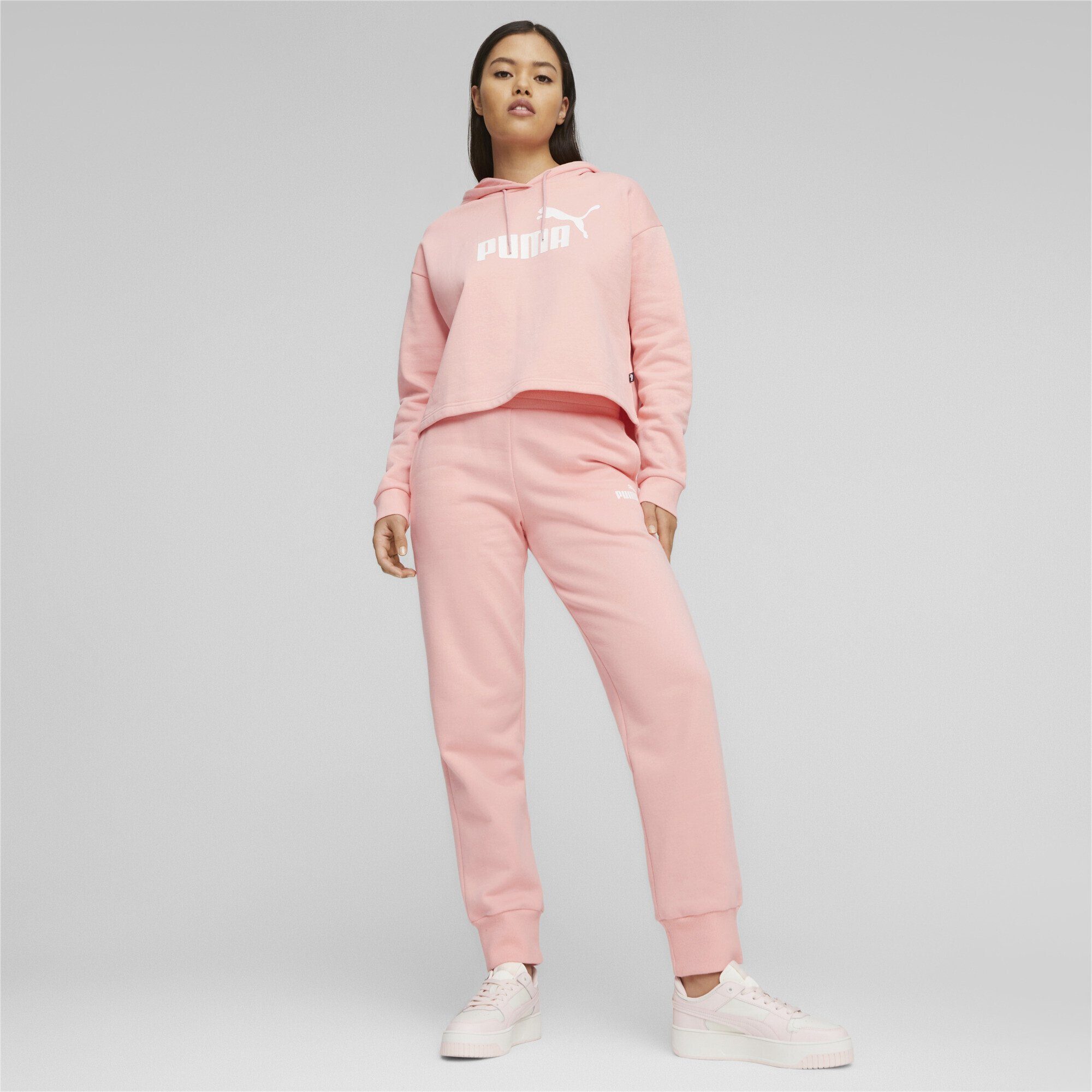 Logo Hoodie Essentials+ Sweatshirt Peach Damen Pink Smoothie Cropped PUMA