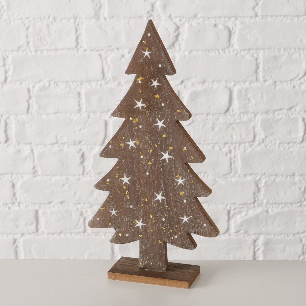 BOLTZE Dekoobjekt 2tlg. Tanne CASTANO braun mit Sternen H40cm Weihnachtsbaum aus Holz