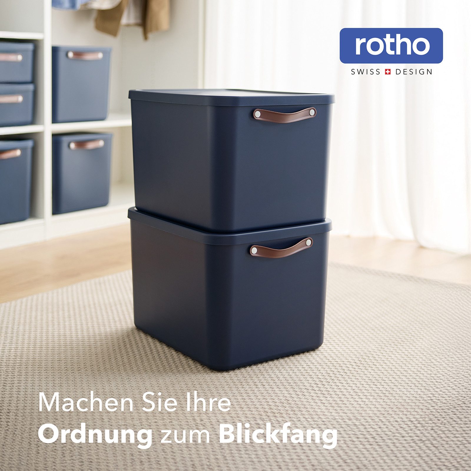 ROTHO Aufbewahrungsbox (Ordnungsboxen im Set, 2er-Set), große Lagerbox ideal für Kleidung, Decken und Haushaltsartikel – Bild 3 von 5