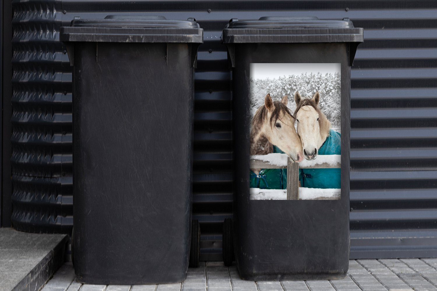 MuchoWow Wandsticker Pferde Sticker, Schnee Mülleimer-aufkleber, Abfalbehälter Decke Container, St), (1 - Mülltonne, 