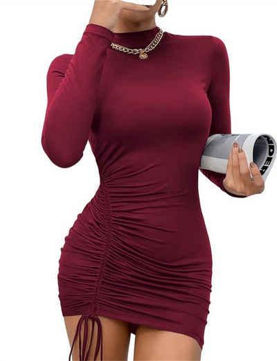 AFAZ New Trading UG Abendkleid Damen Figurbetontes Kleid Stehkragen Bodycon Minikleid Sexy Partykleid Stretch Freizeitkleid mit Kordelzug Mode Eng Kleider