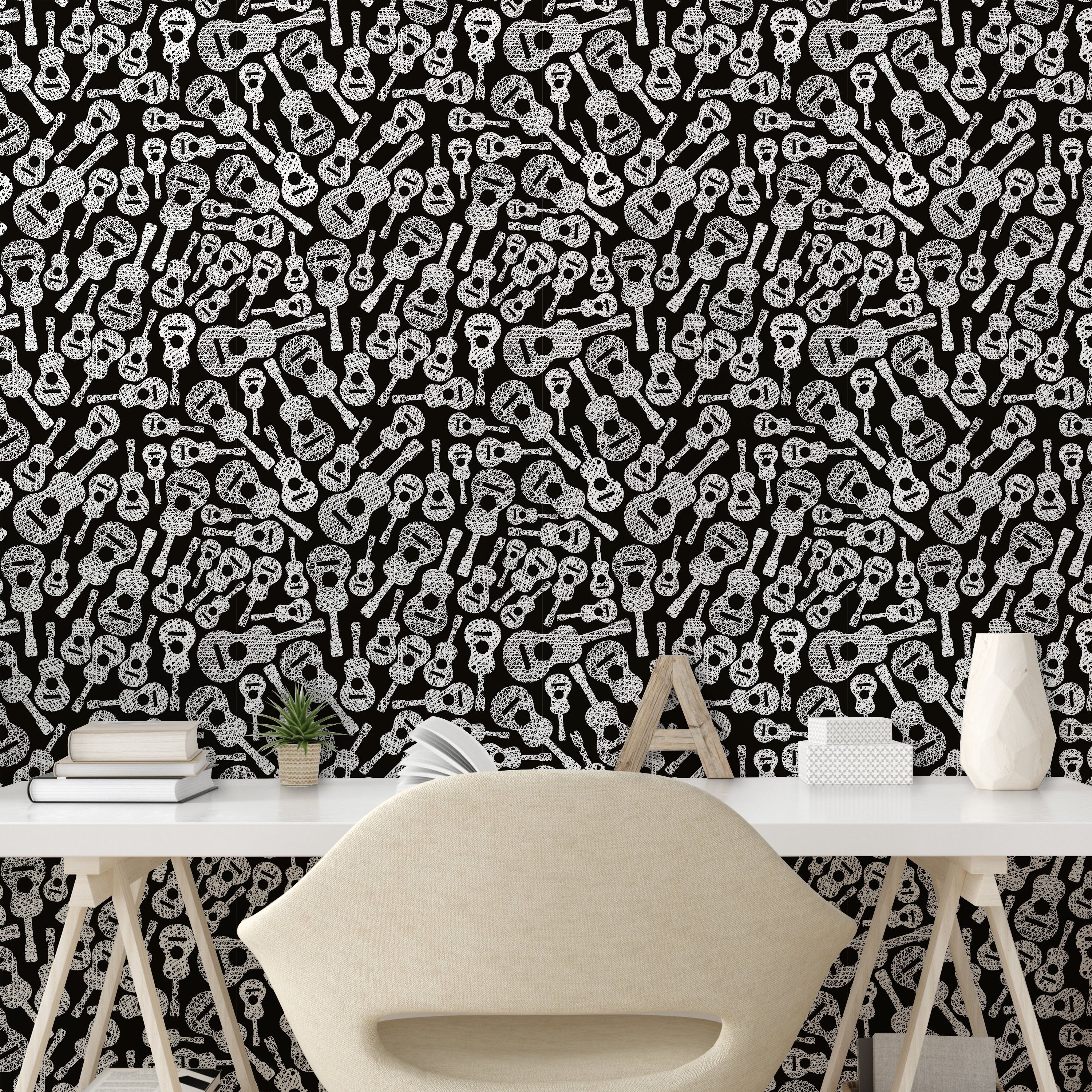 Schwarz Wohnzimmer abstrakte selbstklebendes Küchenakzent, Vinyltapete und Abakuhaus Gitarren weiß