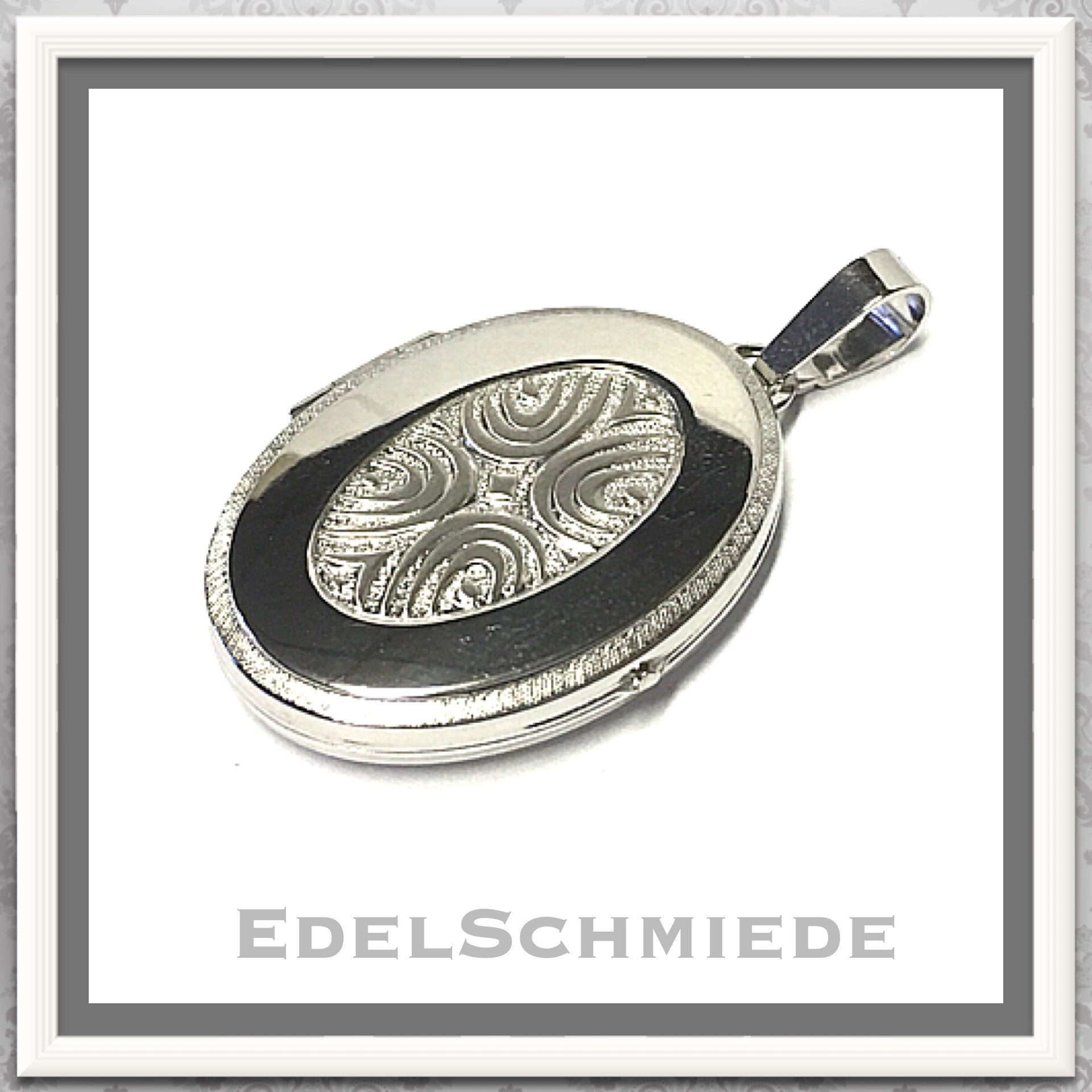Charm Medaillon Anhänger als Medaillon 925 Silber mit Sruktur