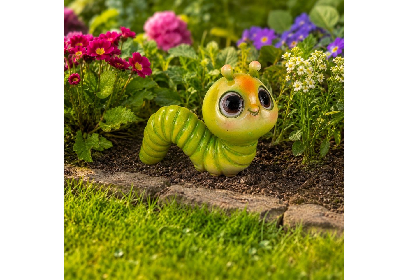 Online-Fuchs Gartenfigur Regenwurm, Raupe für außen - farbenfrohe Deko Figuren, Tiere, (farbenfroh, süßes Design), aus langlebigem Kunstharz gefertigt, wetterfest - 15 bis 18 cm groß