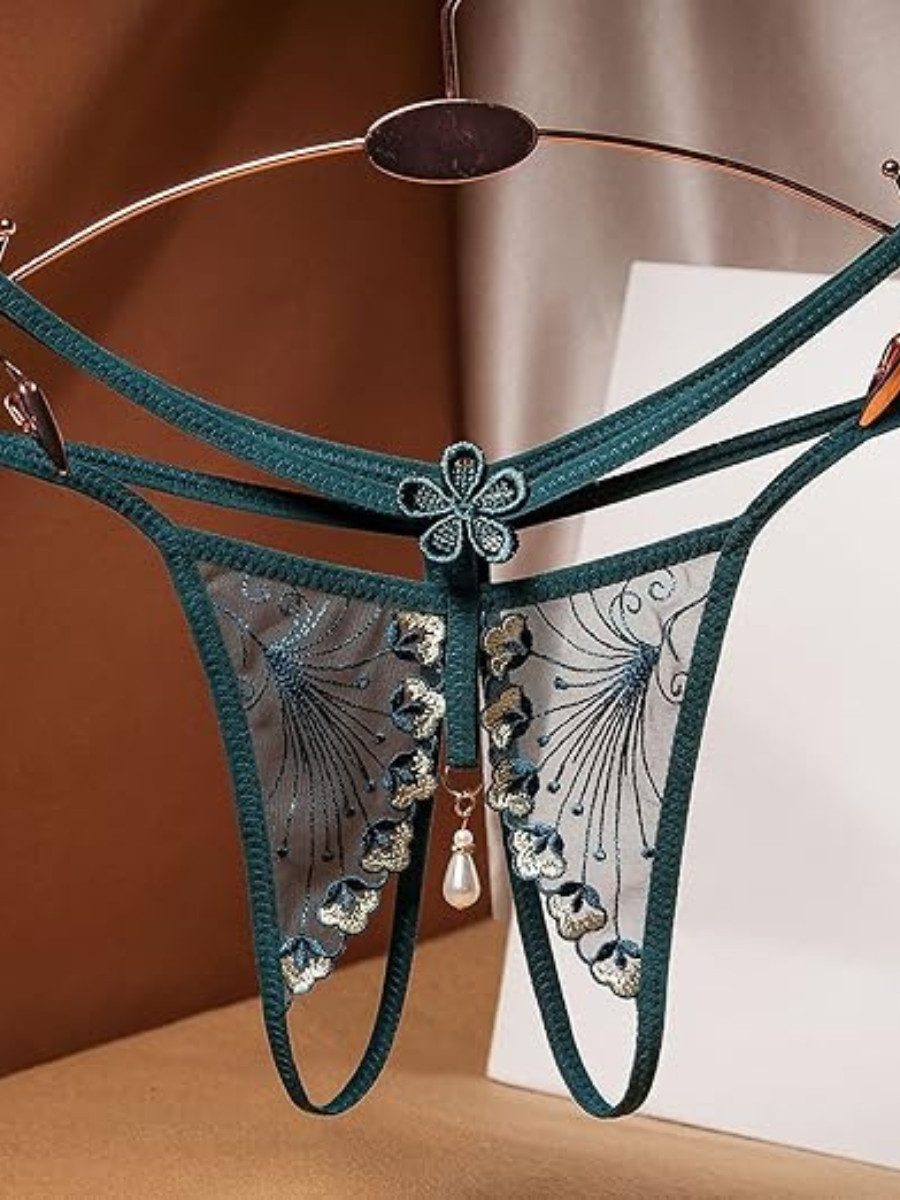 Elegant Love Tanga-Ouvert Tanga aus Netzstoff mit Spitze und Ouvert – Damen-Dessous Transparenter Blumen-String – Offen im Schritt