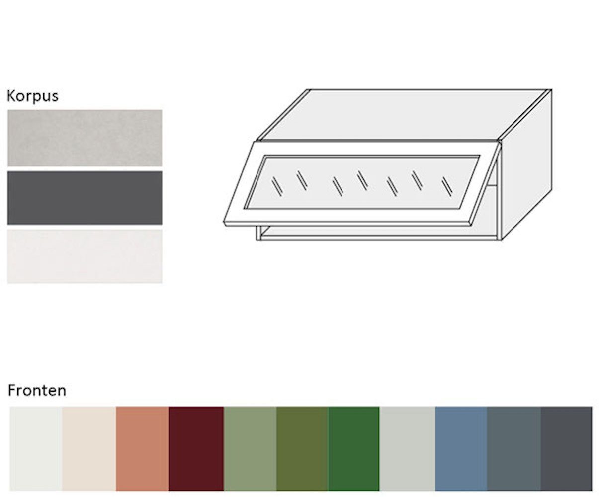 papyrusweiß RAL Glaseinsatz mit Korpusfarbe Feldmann-Wohnen 1-türig grifflos 9018 Hochglanz Front- Florence Klapphängeschrank und 90cm (Florence) wählbar