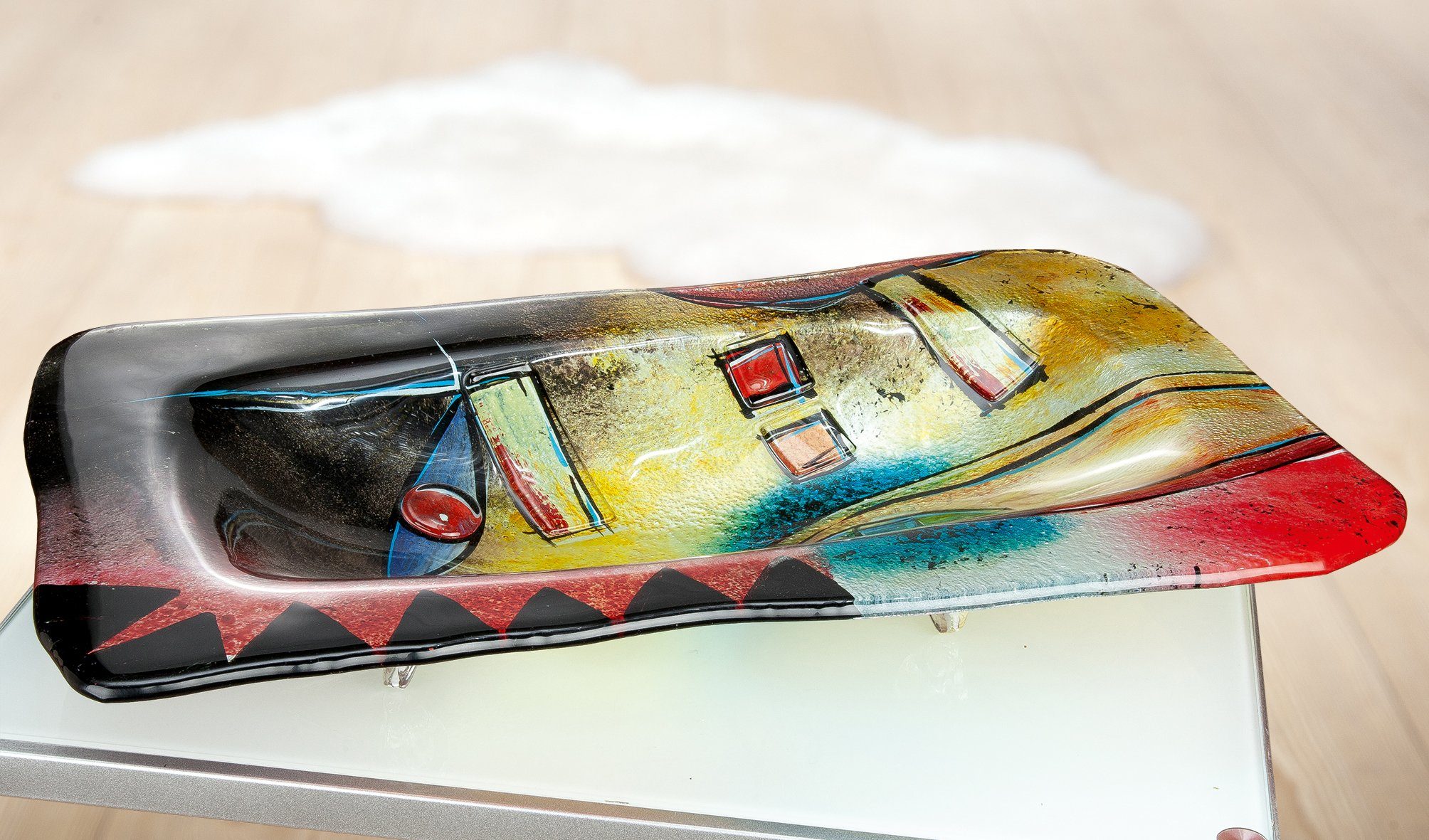 GILDE GLAS art Dekoschale Confuso 2 (1 St), handbemalt mit Fusingglas-Elementen