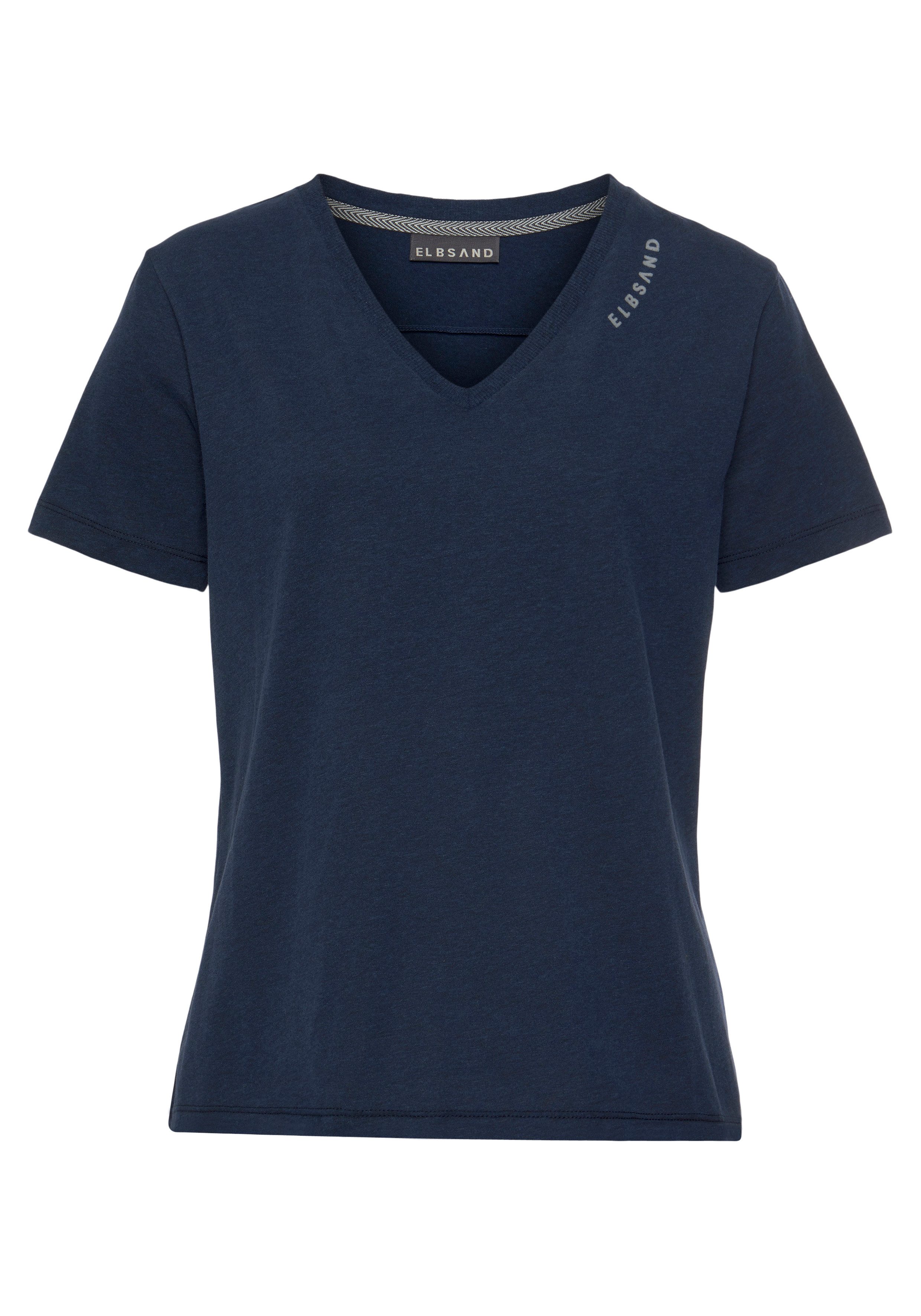 Elbsand T-Shirt Talvi mit Flockprint und V-Ausschnitt, Kurzarmshirt aus Baumwoll-Mix