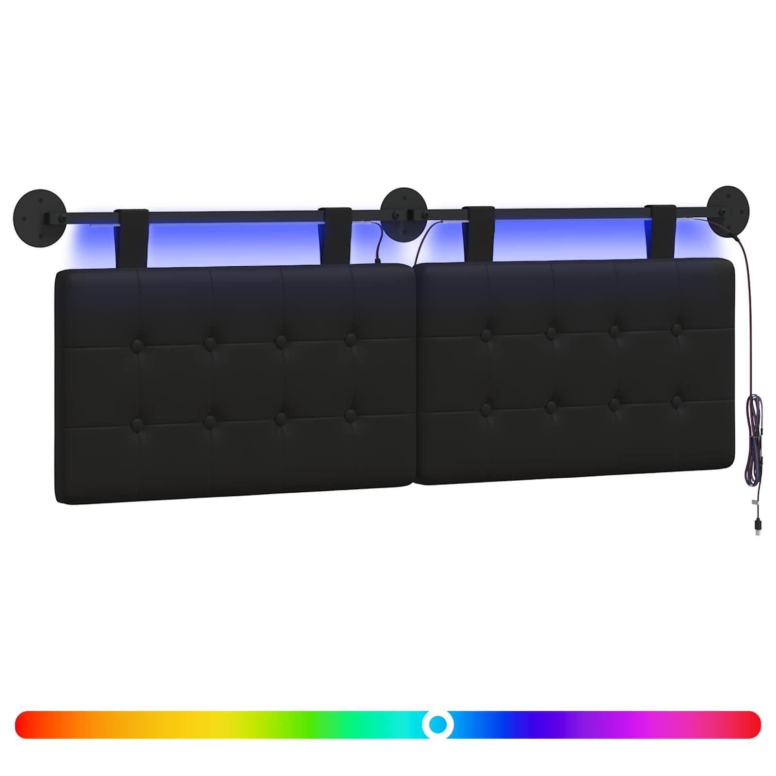 vidaXL Bett Hängendes Kopfteil Mit LED Licht Schwarz Kunstleder (1-tlg)