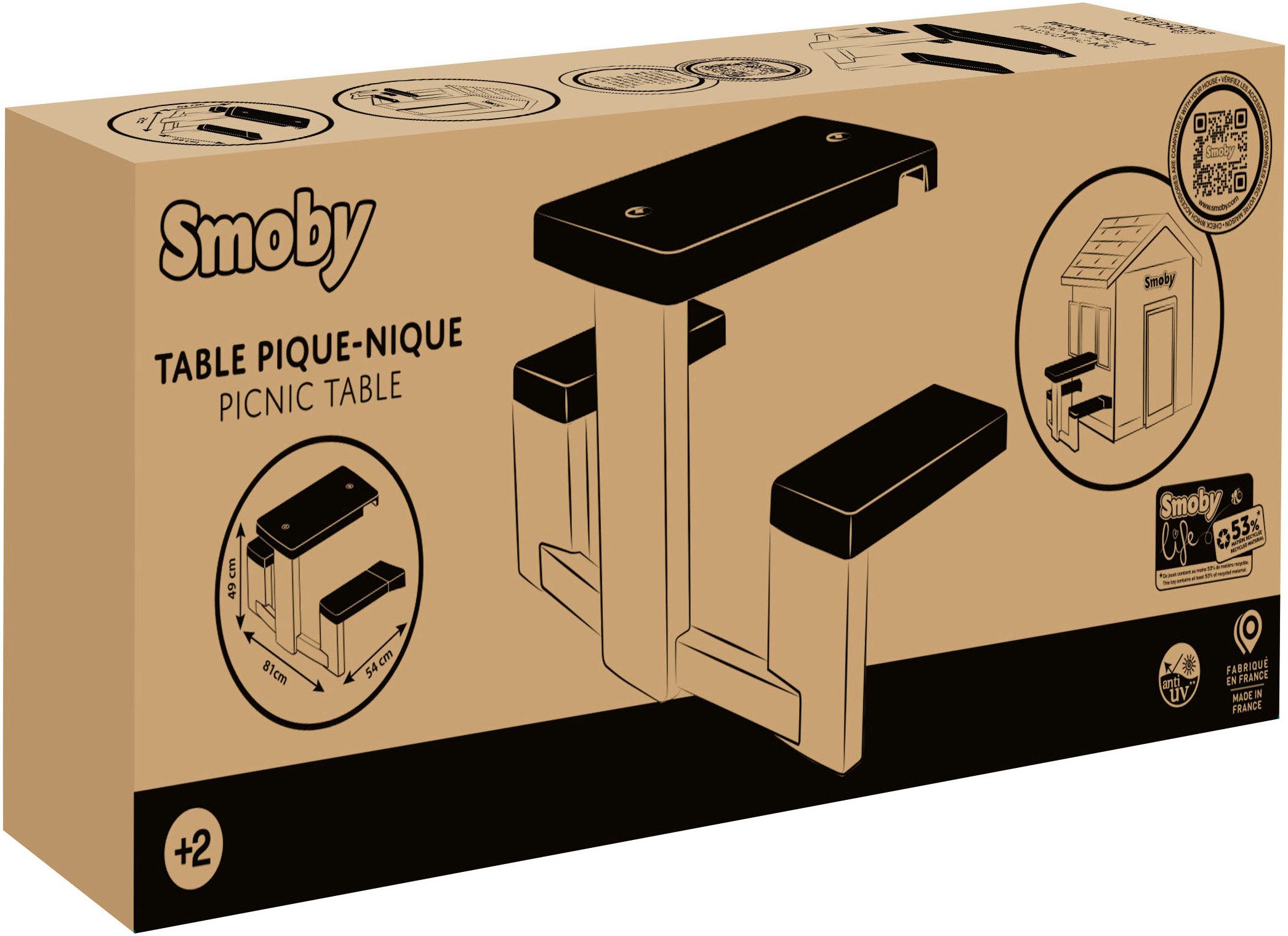 Smoby Gartentisch Smoby Life, Spielhaus Zubehör Picknicktisch, Made in Europe