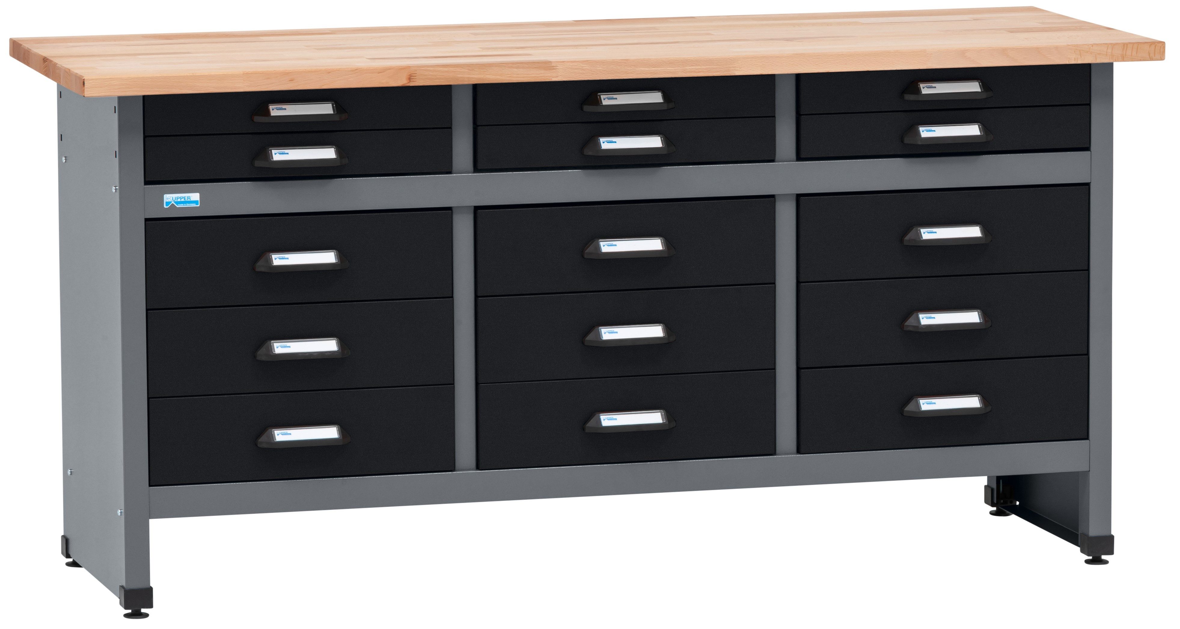 KÜPPER Werkbank 12977, 15 Schubladen, 300 kg Traglast, 30 mm Buchenarbeitsplatte