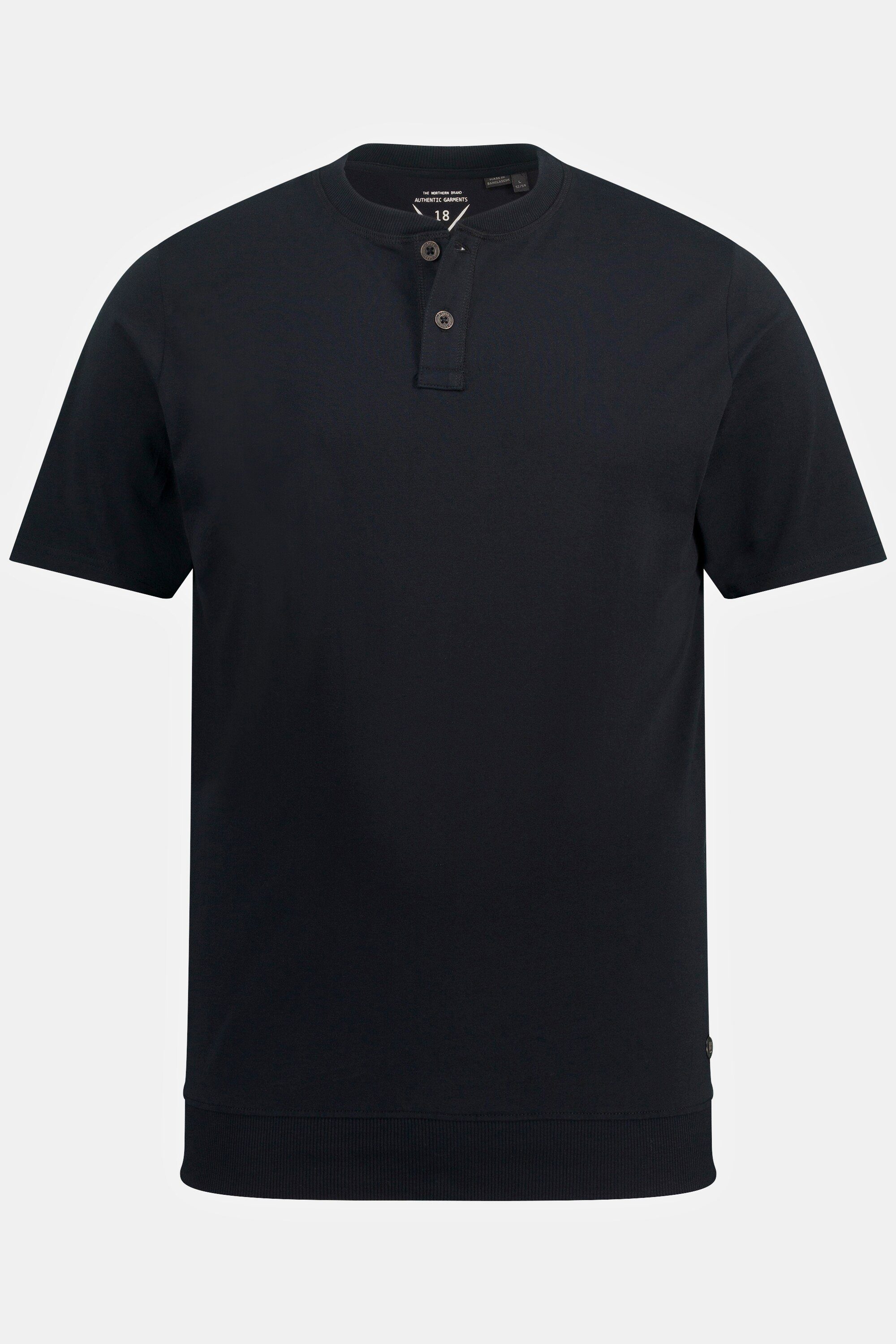 XL T-Shirt Bauchfit bis Rundhals Halbarm JP1880 Henley 8 schwarz