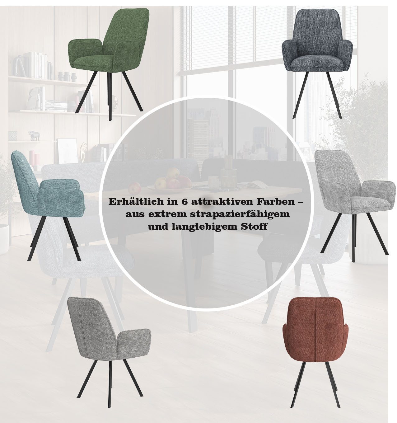 OTTO home Armlehnstuhl Mily Esszimmerstuhl, Polstersessel, Wohnstuhl, Essstuhl mit Armlehnen (Set, 2 St), mit schwarz pulverbeschichteten Metallbeinen, gepolstert, modern