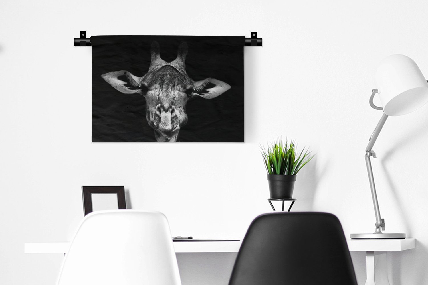 Wanddeko Kleid, MuchoWow Giraffe Tiere Schlafzimmer, Weiß, Wohnzimmer, - Wandbehang, - Wanddekoobjekt für Schwarz Porträt - Kinderzimmer -