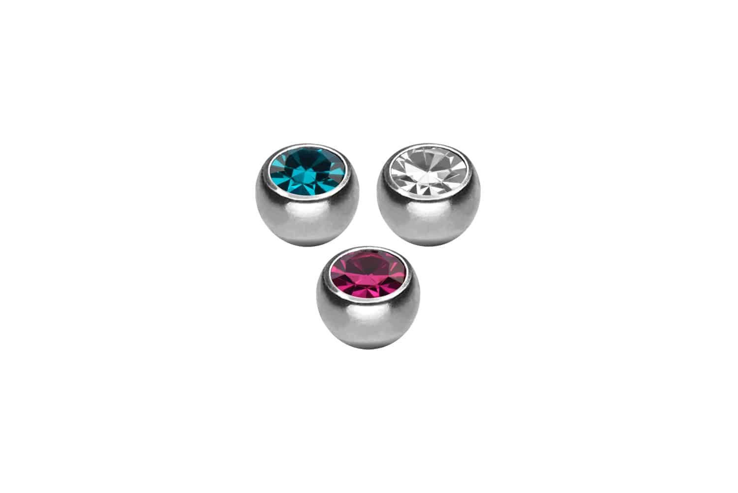 PIERCINGLINE Piercing-Set SET Chirurgenstahl Schraubkugel KRISTALL (Schraub-Aufsätze, 3er SET2 = 1,2 mm Gewinde)