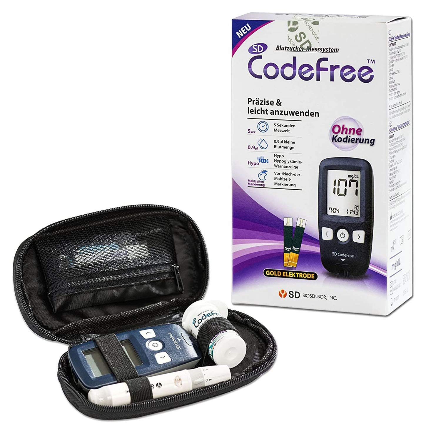 CodeFree Blutzuckermessgerät Starter Set - inkl. Blutzuckerteststreifen und Blutlanzetten