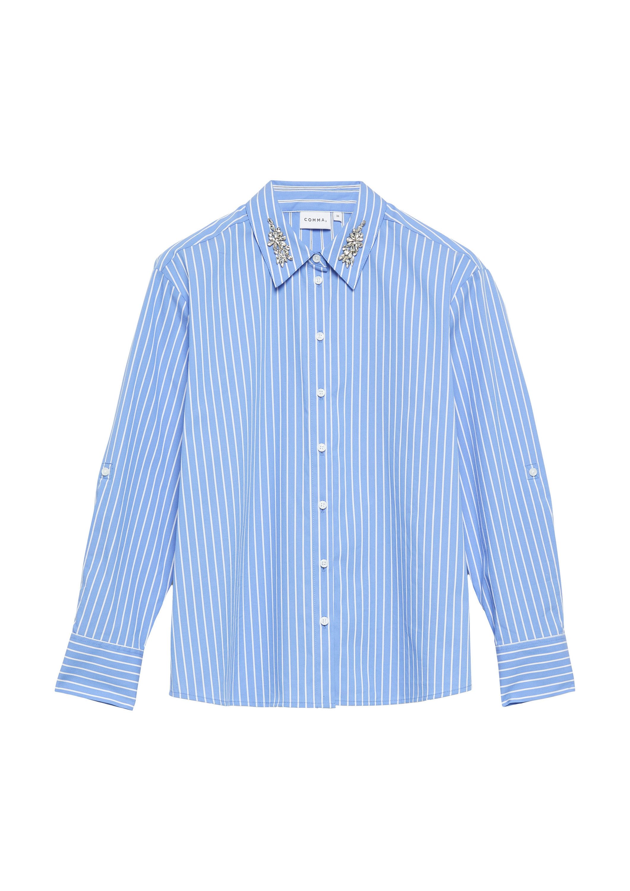 comma Langarmbluse Bluse Bluse aus Popeline mit Schmucksteinen
