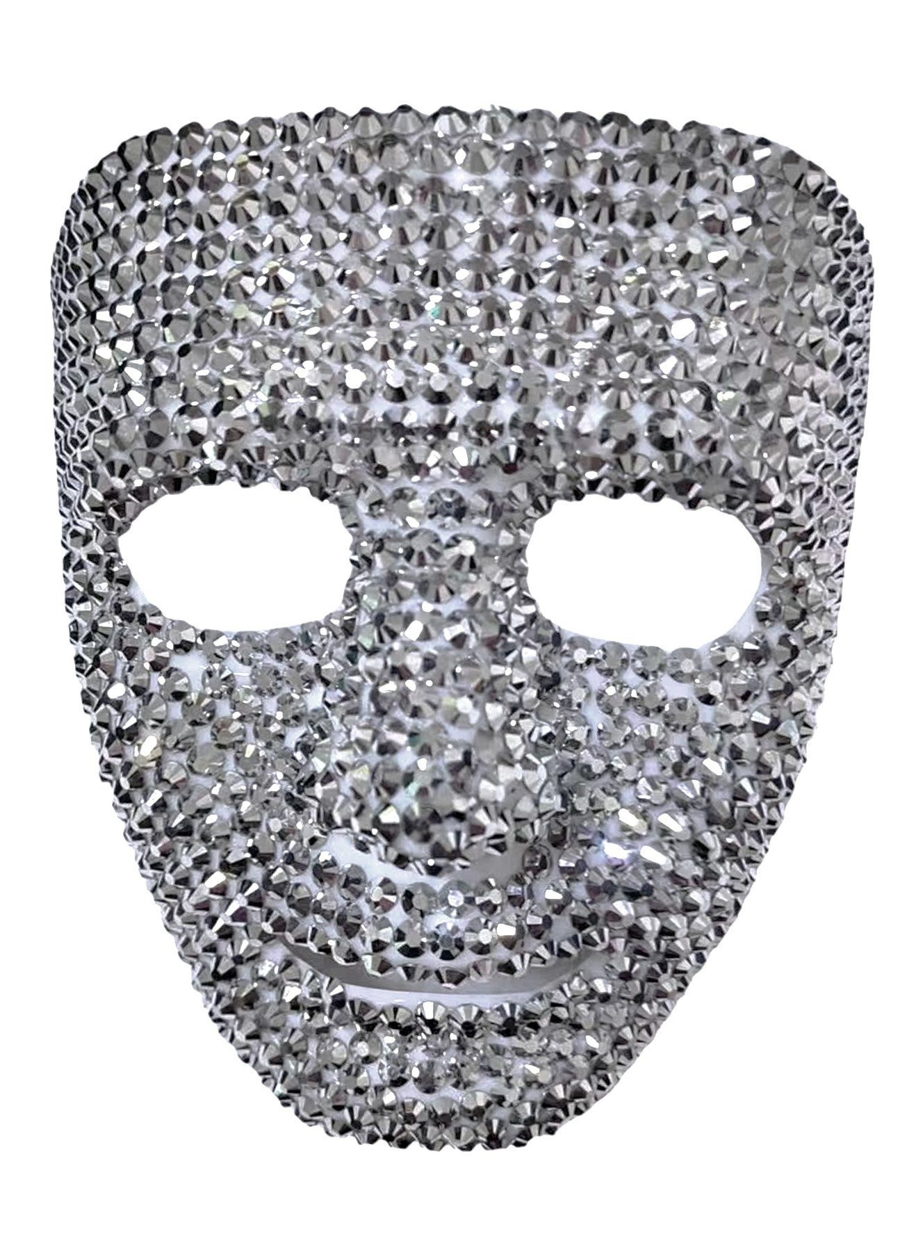 Metamorph Verkleidungsmaske Silbernes Glitzerphantom Maske, Starre Halbmaske mit silberne Glitzersteinen
