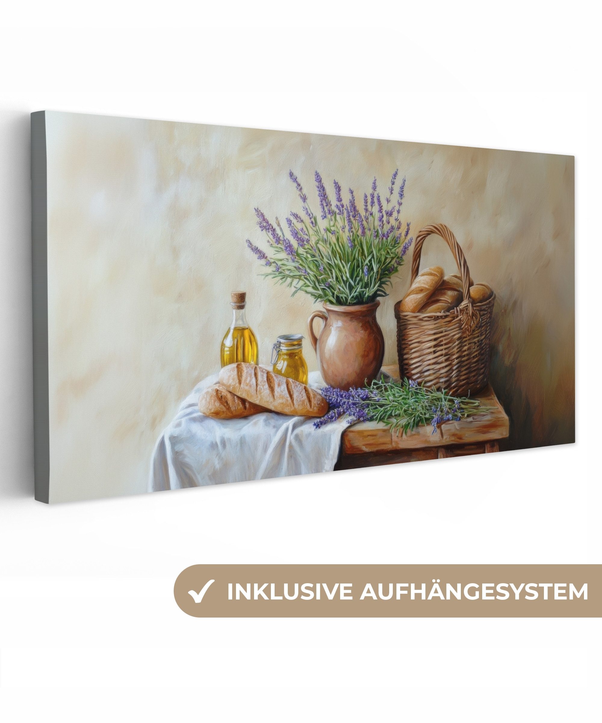OneMillionCanvasses® Leinwandbild Panorama Lavendel - Brot günstig online kaufen