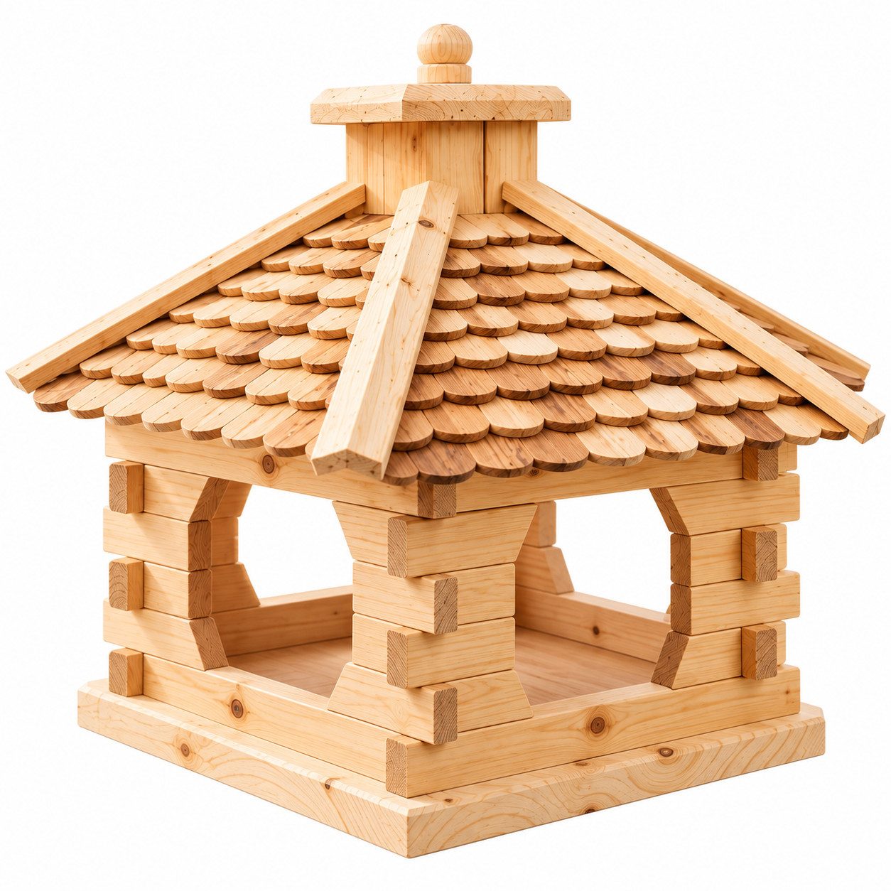 Zirbenvielfalt Vogelhaus Großes Vogelhaus Kiefernholz Natur, leicht gebrannt, mit Holzständer, Naturholz