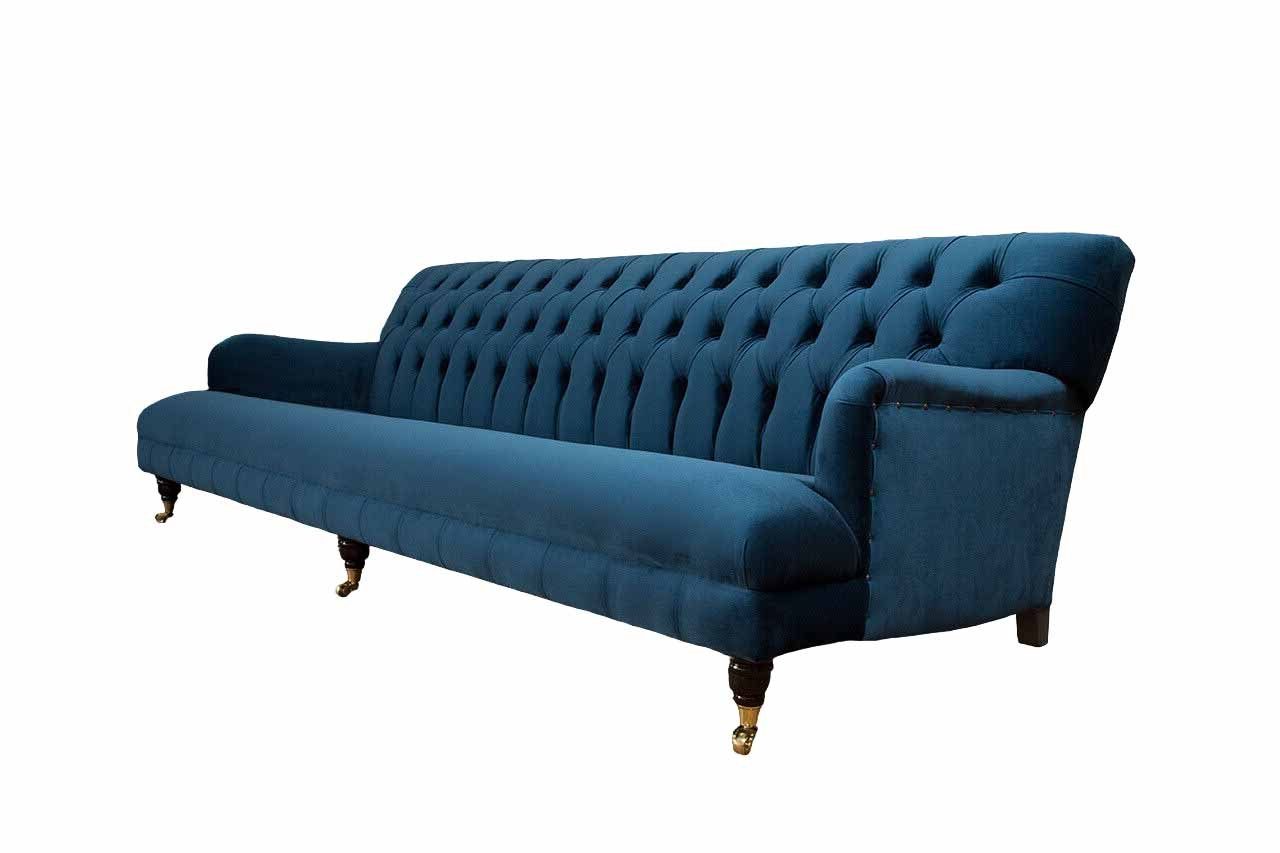 AUS HANDGEFERTIGT 4-SITZER SAMT CHESTERFIELD-SOFA, Chesterfield-Sofa JVmoebel MARINEBLAUEM