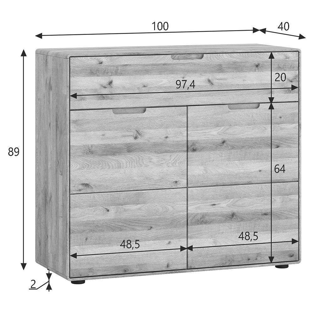 Lomadox Kommode KALAMANTA-69, Massivholz Sideboard Schrank Aufbewahrungsschrank modern in Eiche