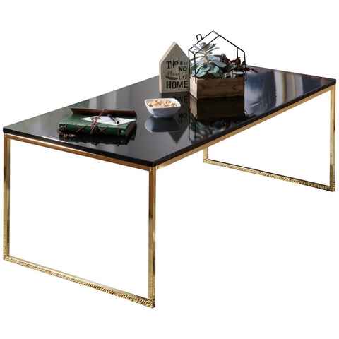 Wohnling Couchtisch WL5.796 (120x45x60 cm Metall Holz, Sofatisch Schwarz / Gold), Wohnzimmertisch Rechteckig, Kleiner Kaffeetisch