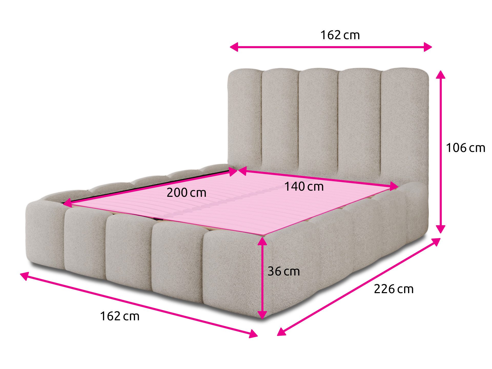 Sofnet Polsterbett Aura (mit Bettkasten und Lattenrost), Doppelbett, Bett mit Gasdruckfeder, Bouclé-Material – Bild 5 von 5