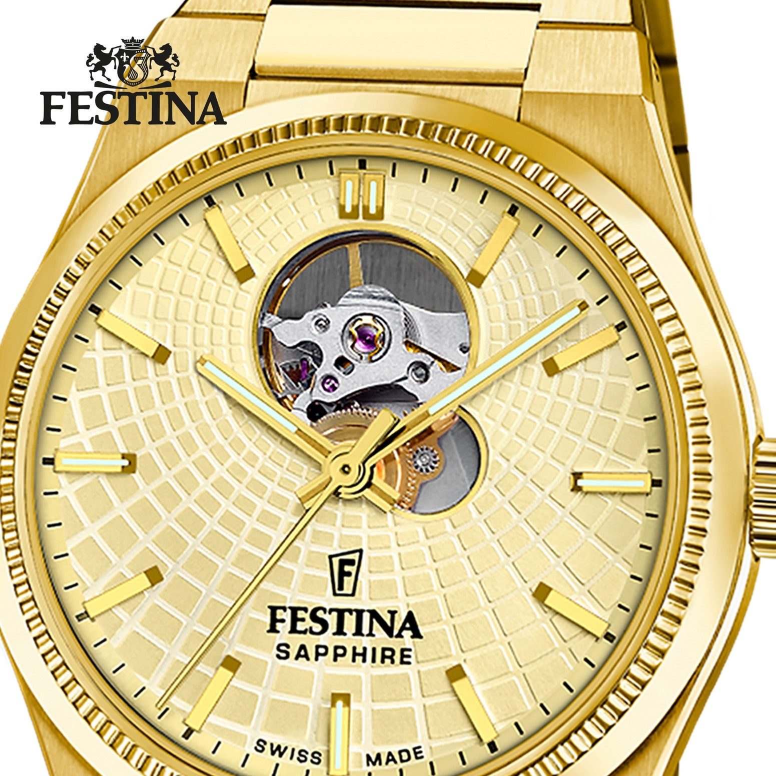 Festina Automatikuhr Festina Herrenuhr Swiss Made Armbanduhr, (Analoguhr), Herren Armbanduhr rund, Edelstahlarmband gold, Elegant