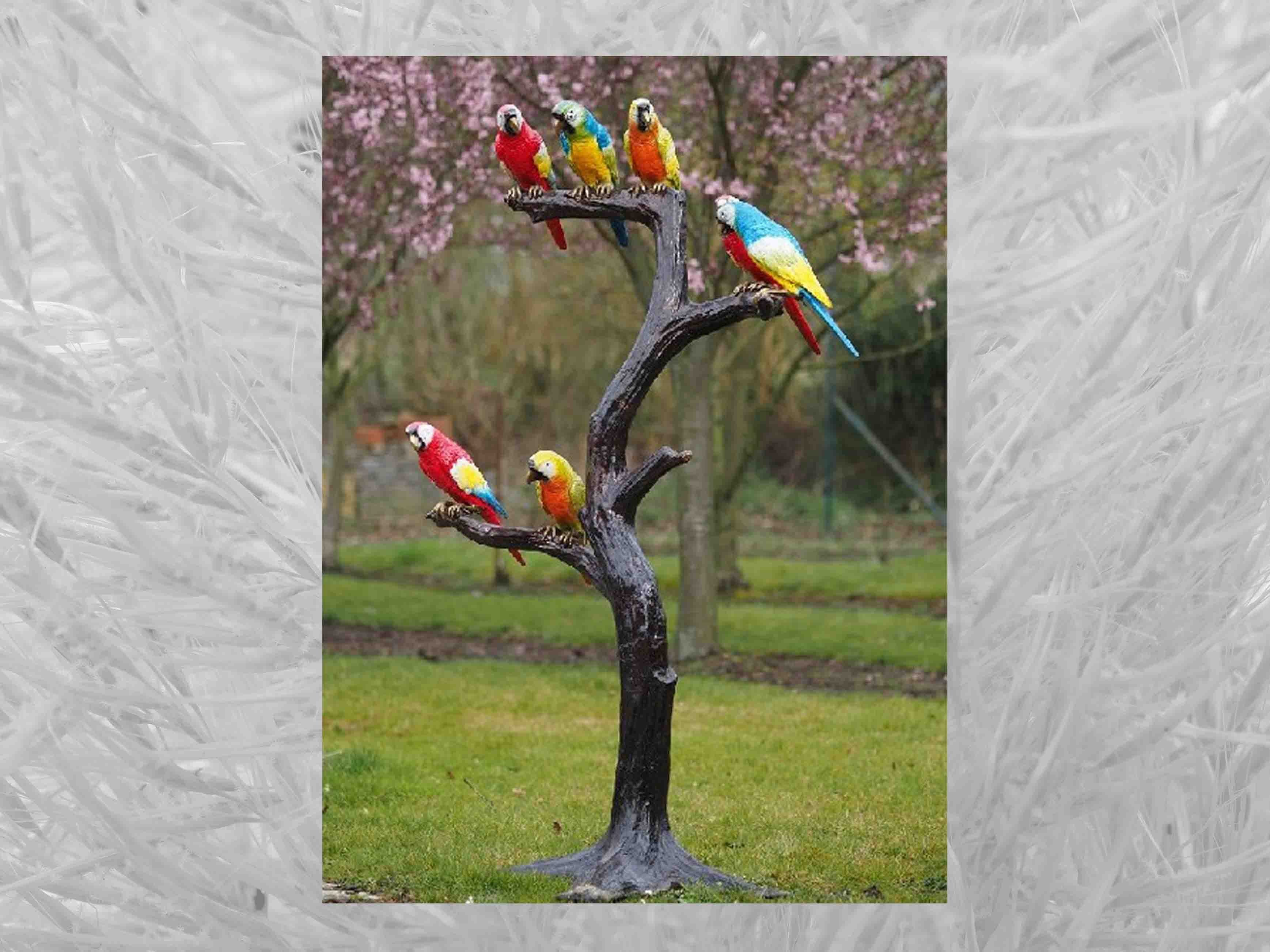 IDYL Gartenfigur IDYL Bronze-Skulptur Baum bunten mit Papageien, Bronze