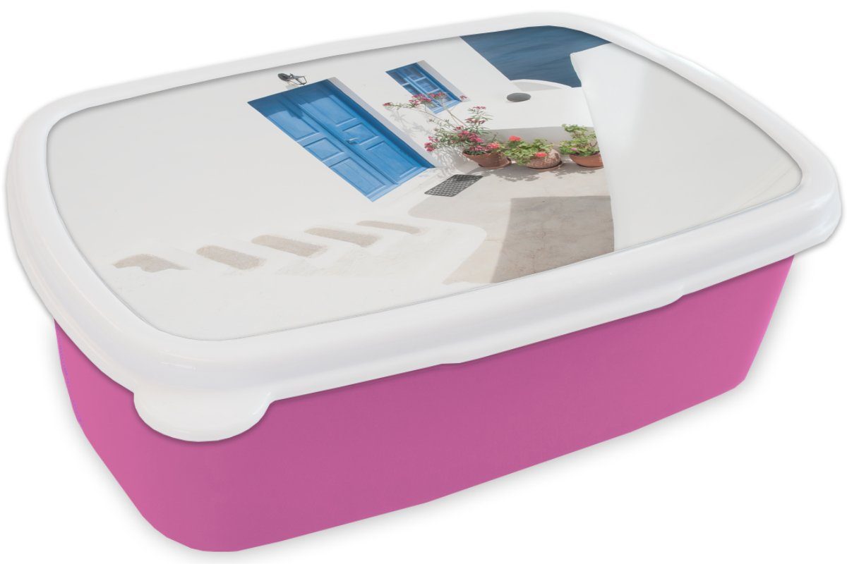 MuchoWow Lunchbox Architektur - Brotbox für Blau Tür, - Weiß Brotdose Kunststoff, Kunststoff Kinder, Erwachsene, (2-tlg), Snackbox, Mädchen, rosa 