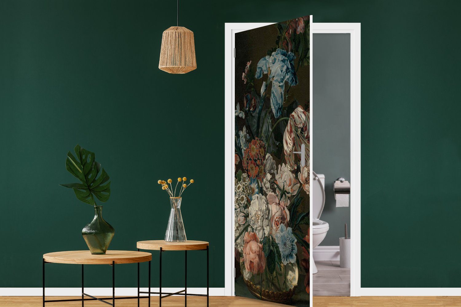 MuchoWow Türtapete Stilleben mit van Cornelia Blumen bedruckt, Mijn, Matt, (1 der cm St), von Fototapete Tür, 75x205 - Türaufkleber, für Gemälde