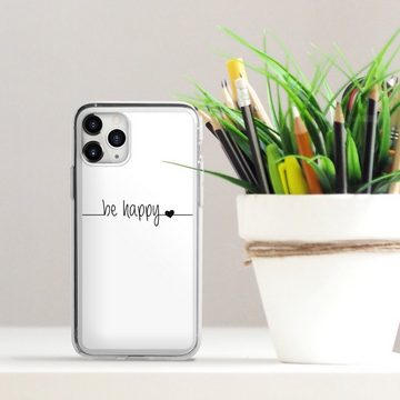 DeinDesign Handyhülle Statement Sprüche Glück Be Happy weisser Hintergrund, Apple iPhone 11 Pro Max Silikon Hülle Bumper Case Handy Schutzhülle