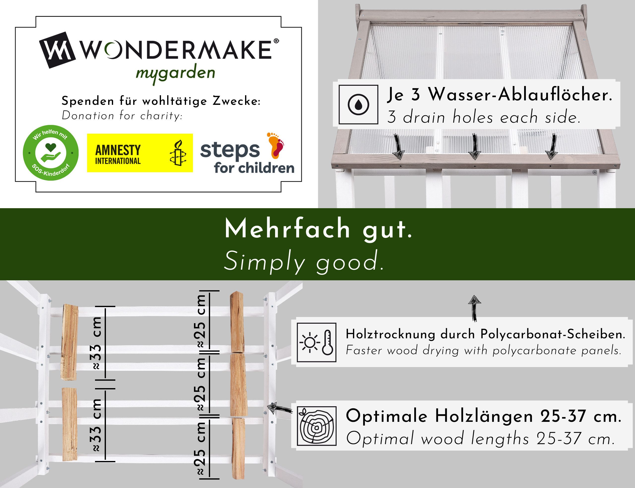 WONDERMAKE Kaminholzregal Holz mit Dach außen Brennholzregal Feuerholzregal Kaminholzunterstand, BxTxH:110x75x150 cm, Holzlager-Regal Kaminholzlager Brennholzla – Bild 2 von 5