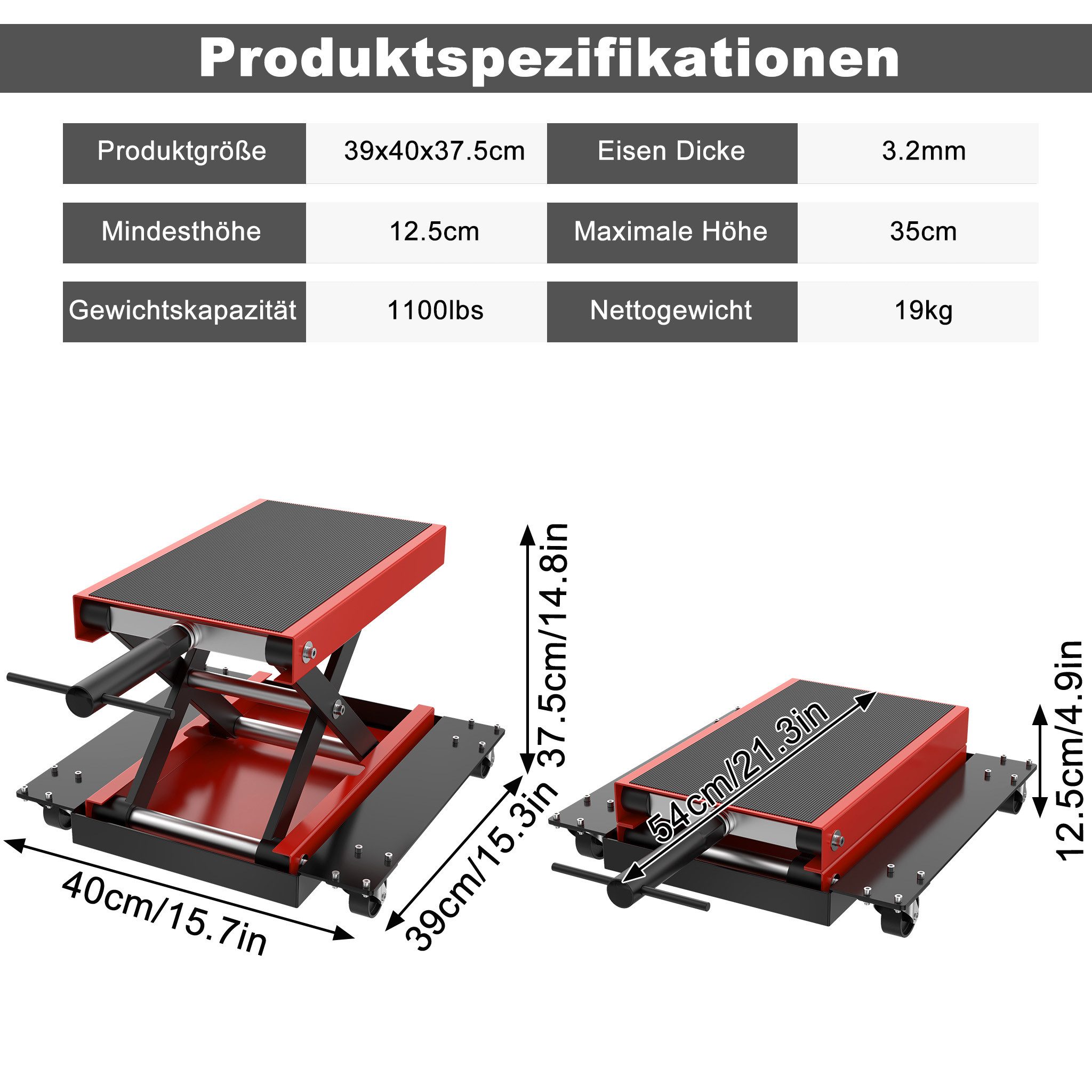 FIVMEN Motorradheber Hebebühne Motorradhebebühne Rangierhilfe Lift Montagebock, Motorradlift für Motorrad Heber Montagebock bis zu 500kg