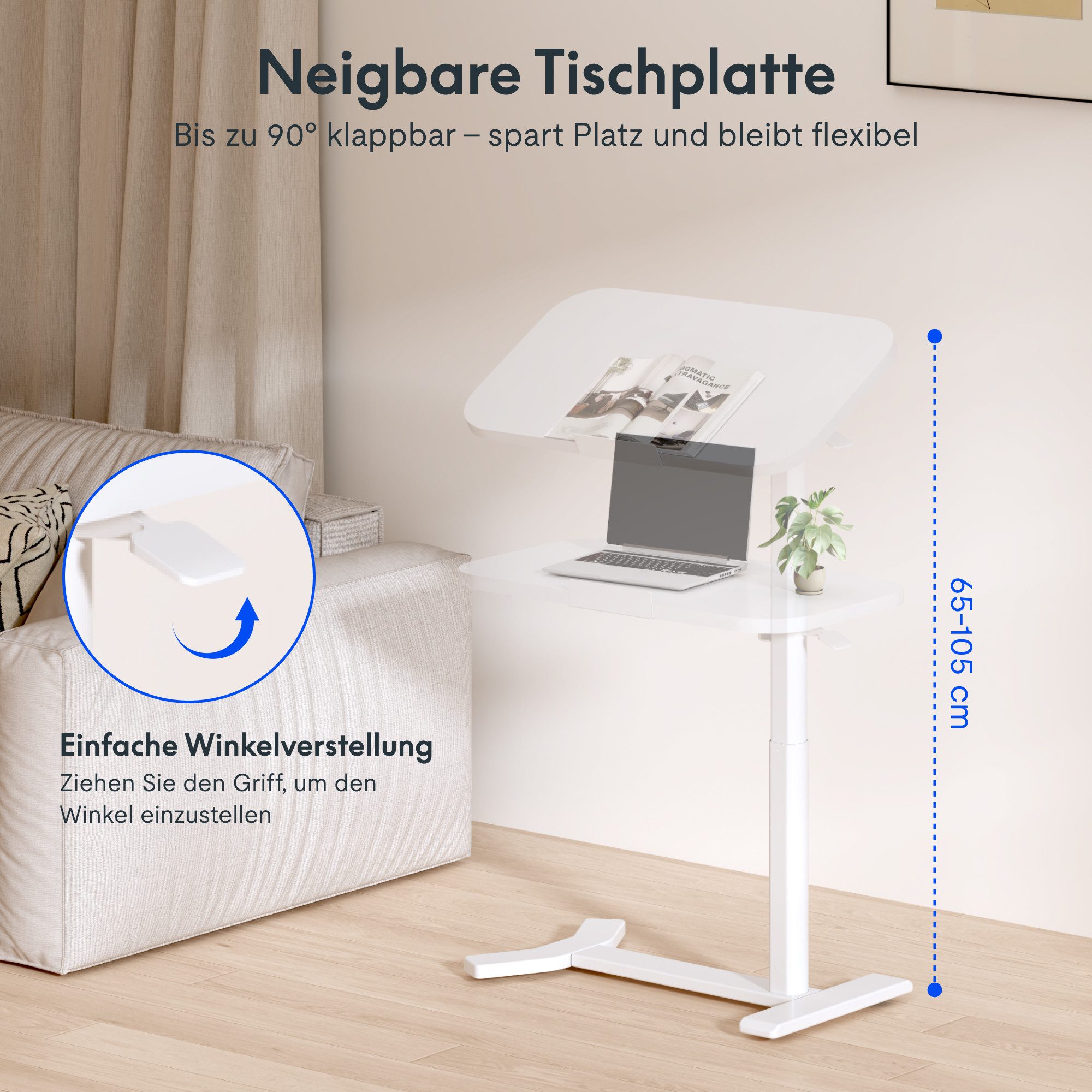 FLEXISPOT Beistelltisch Höhenverstellbar Betttisch, Laptoptisch (C-Form, ideal für Sofa, Bett & Lesestunden, mit stufenloser Höhenverstellung), mit neigbarer Tischplatte, 360° Rollen & einfacher Montage